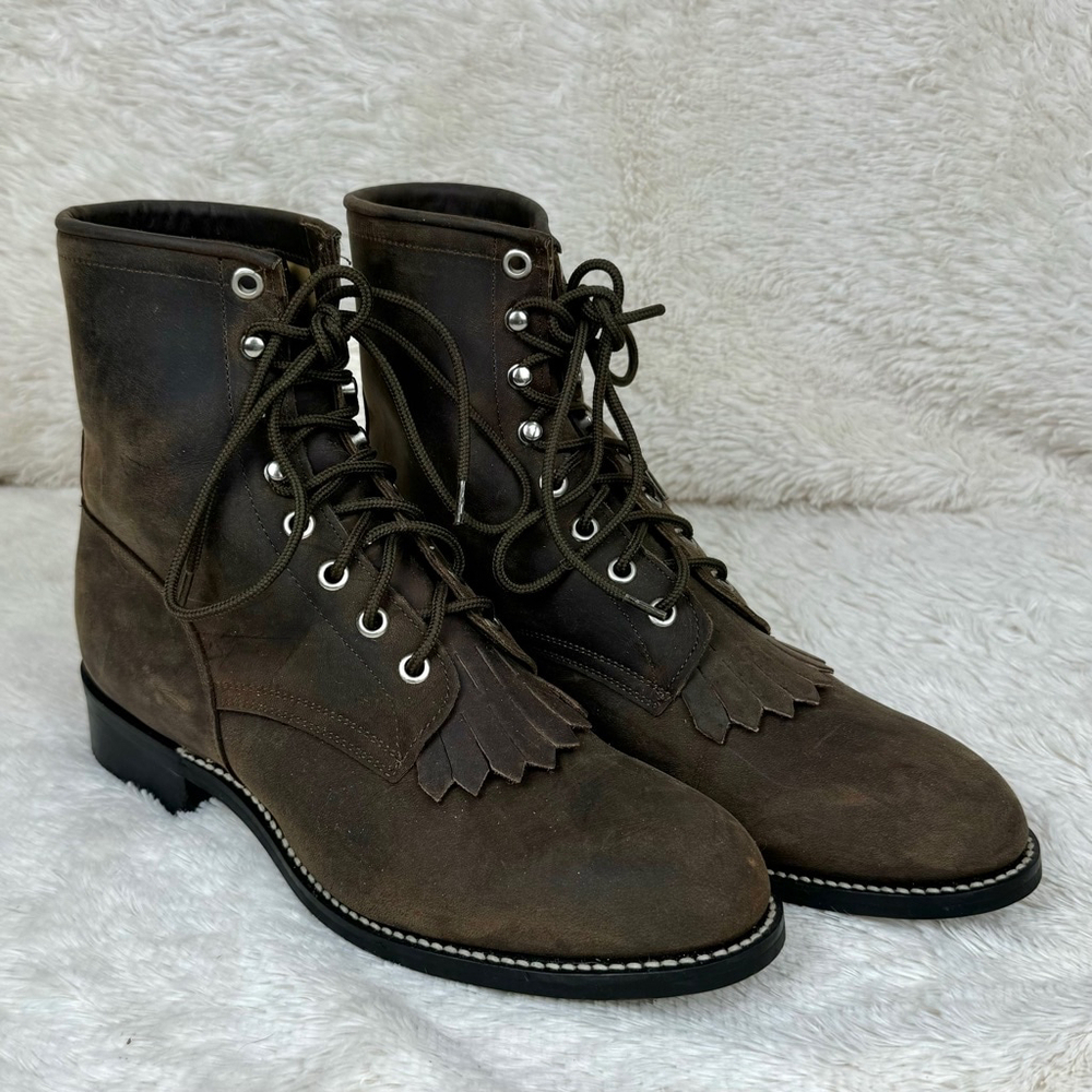 Justin lace up leather brown boots-5 1/2